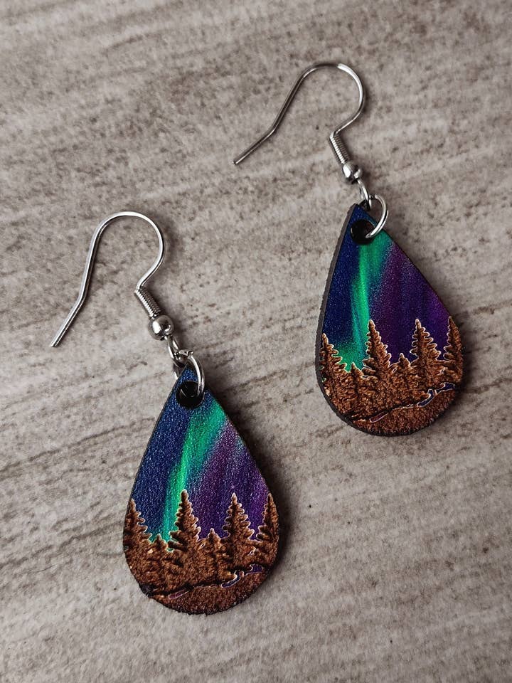 Teardrop Northern Lights Forest Earrings for wholesale by Mabel's Way