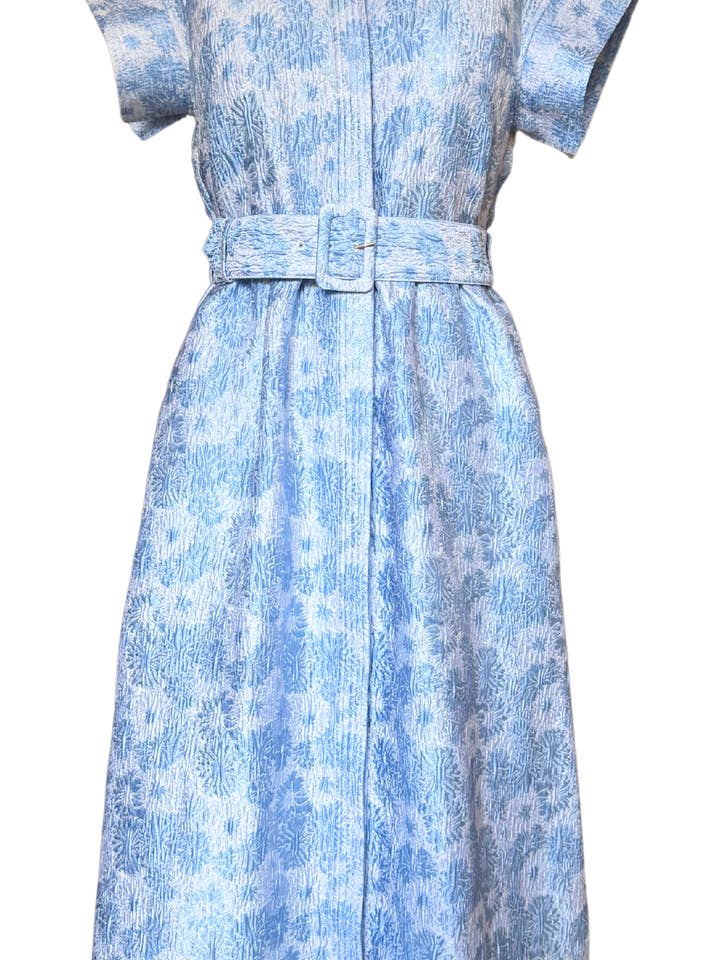 Harper Dress Blue Sunflower Bubble Jacquard for wholesale by Abbey Glass