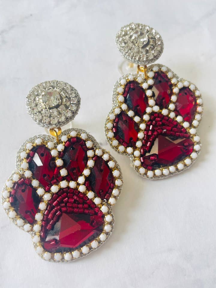 Maroon Football Paw Earrings - Inner Circle Cupchain Design for wholesale by Louie Love