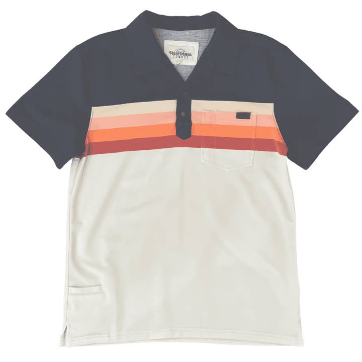 Men’s Polo - Surfstripe, Sunset for wholesale by California Cowboy