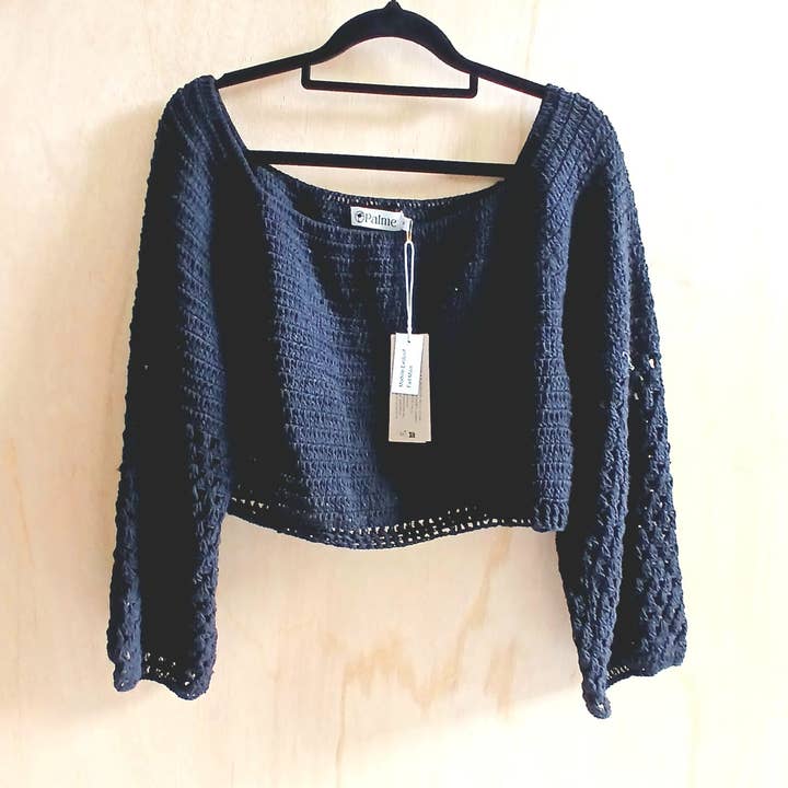 Crochet Short Cotton Summer Top 67308 Black Sample for wholesale by Cinnamon Creations