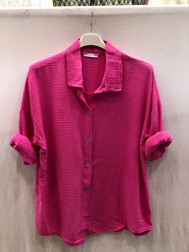 Mimi & Gogo - Wholesale Button Down Shirt - Women's - Plain cotton gauze shirt @10787_ChGazUni11