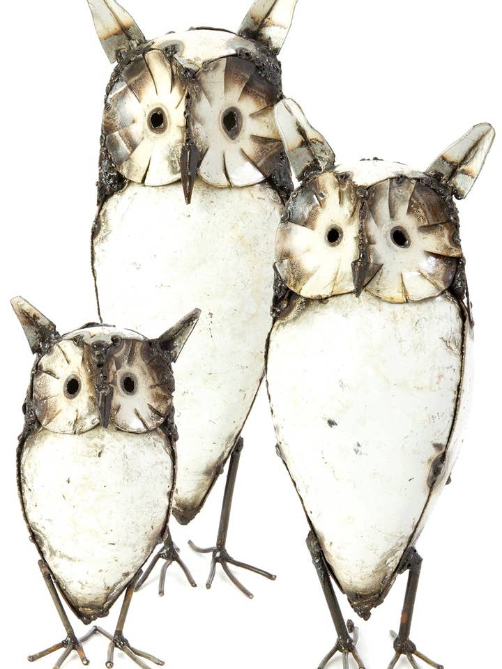 Horned Owl Recycled Metal Garden Sculptures for wholesale by Swahili | AFRICAN MODERN