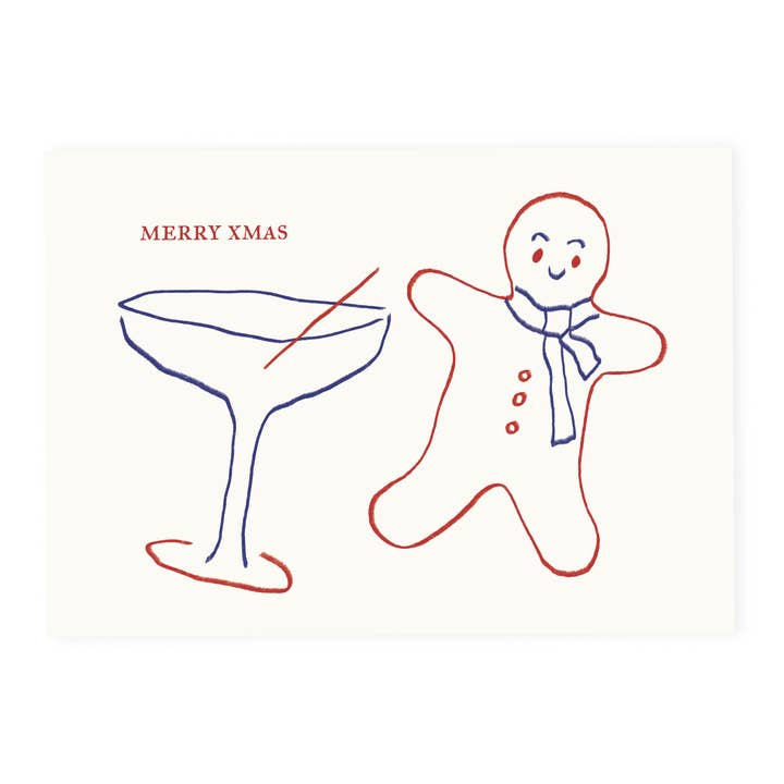 L'Atelier Samedi - Wholesale Christmas Card - Postcard 'Merry Xmas' Gingerbread Man (Risograph)