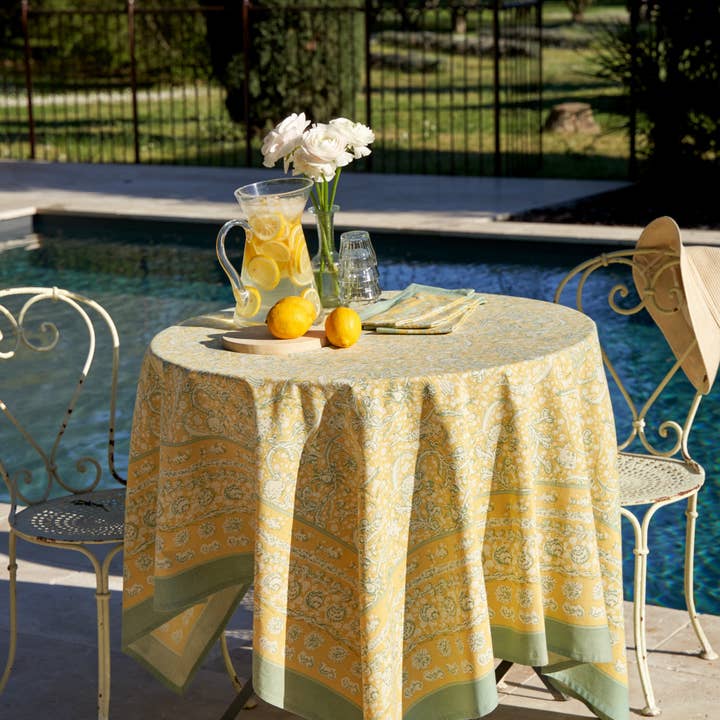 La Mer Aqua & Citrine Tablecloth for wholesale by Couleur Nature