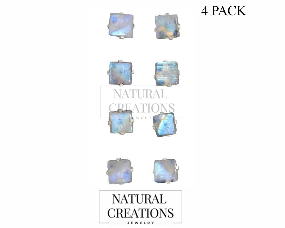 Nature Crafts - Wholesale Stud/Post Earrings - Natural Rough Rainbow Moonstone Stud Earrings in 925 Silver1
