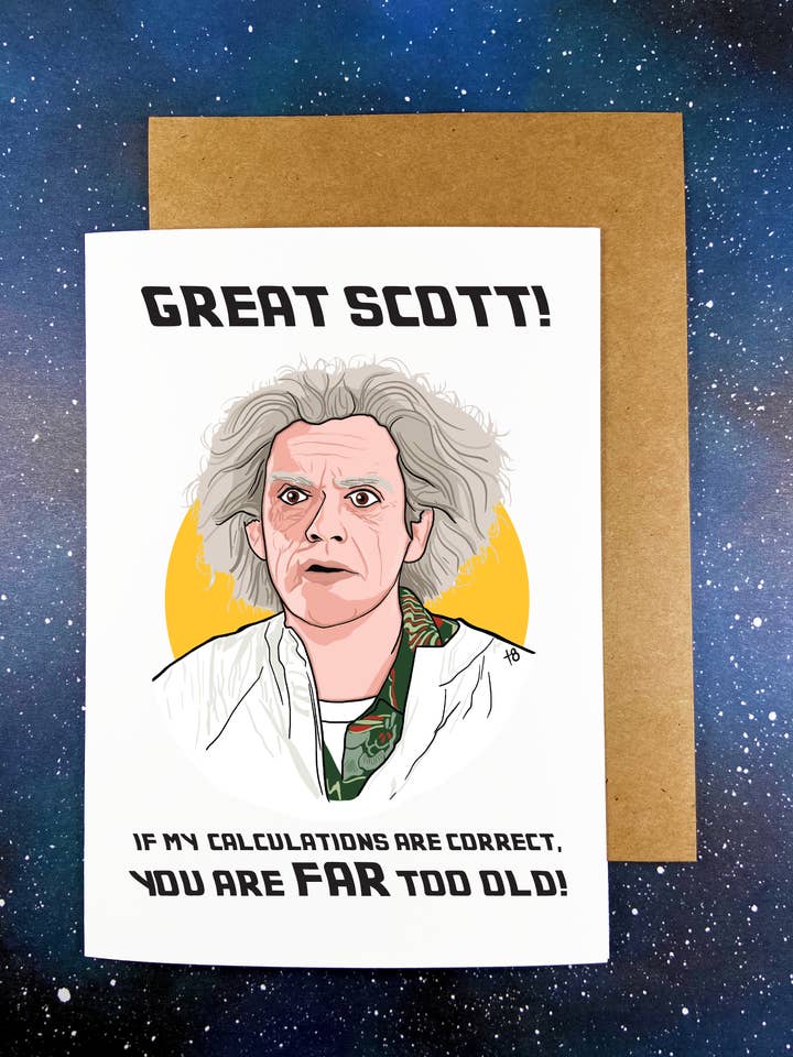 Carte d'anniversaire Doc Brown BTTF pour la vente par The Red Swan Shop