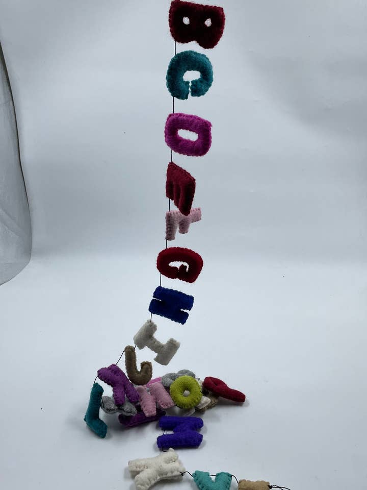 Handmade Felt Alphabet Mobile Room Decoration for wholesale by Funky Yak Ltd