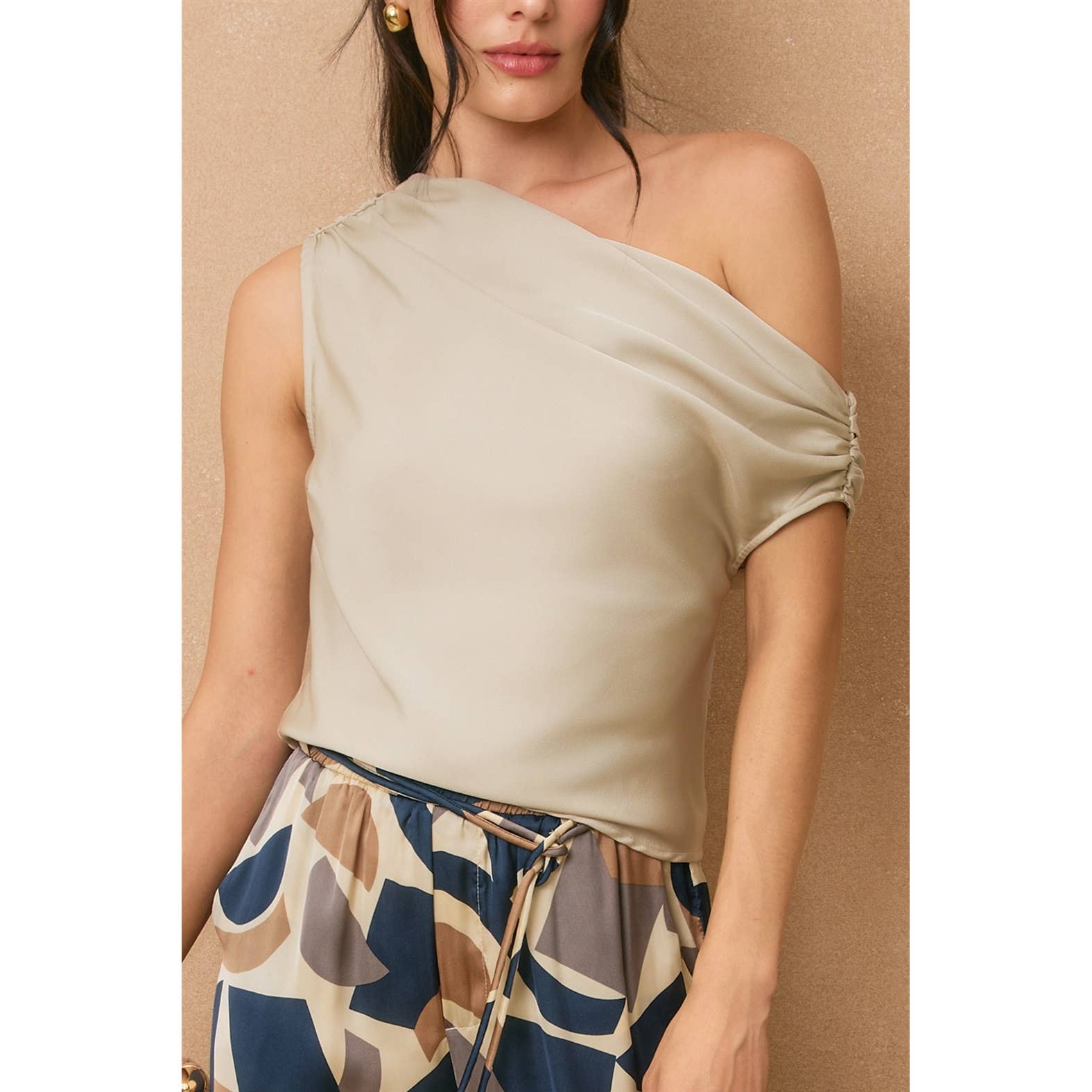 Dress Forum - Wholesale Blouse - Women's - Dull Satin Asymmetrical Shoulder Top5
