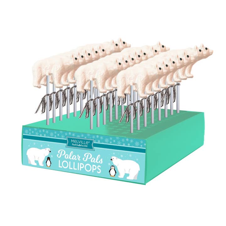 Sucettes en forme d'ours polaire pour la vente par Melville Candy Company