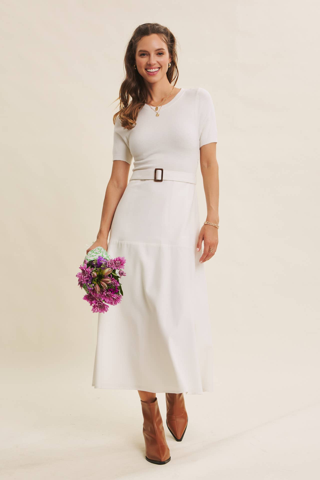 in february - Wholesale Dress - Women's - PHOTOGRAPHS LIKE A DREAM BELTED SWEATER TWOFER MIDI DRESS5