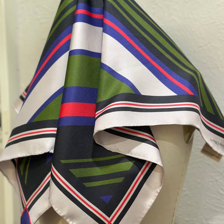 Crisp Olive™ - Wholesale Scarf - Unisex - Luxury 100% Silk Striped Hand Hemmed Scarf - Christmas Gift3