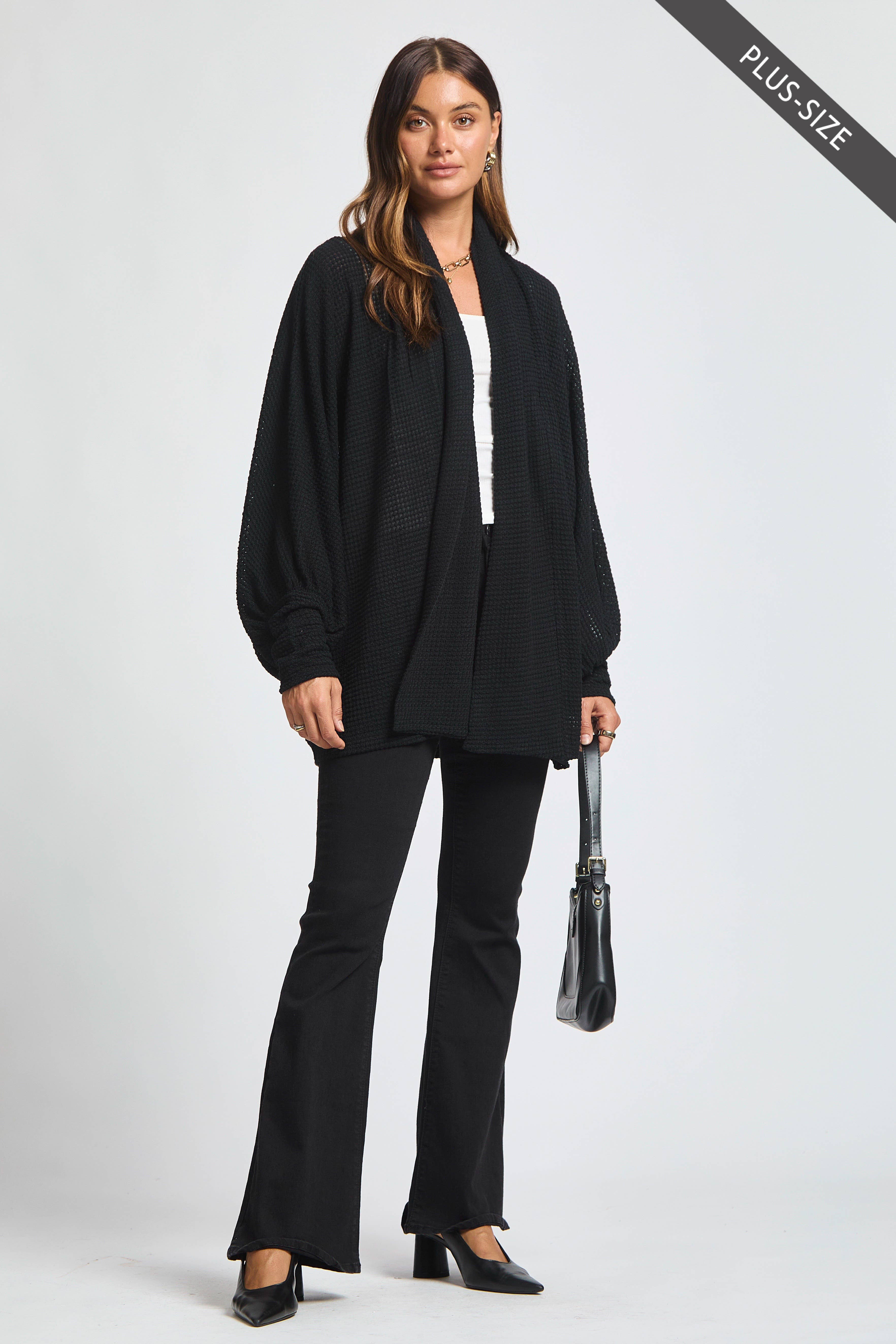 Dear Scarlett - Wholesale Cardigan - Women's - PLUS SIZE Crochet Knit Cardigan Batwing Sleeve17