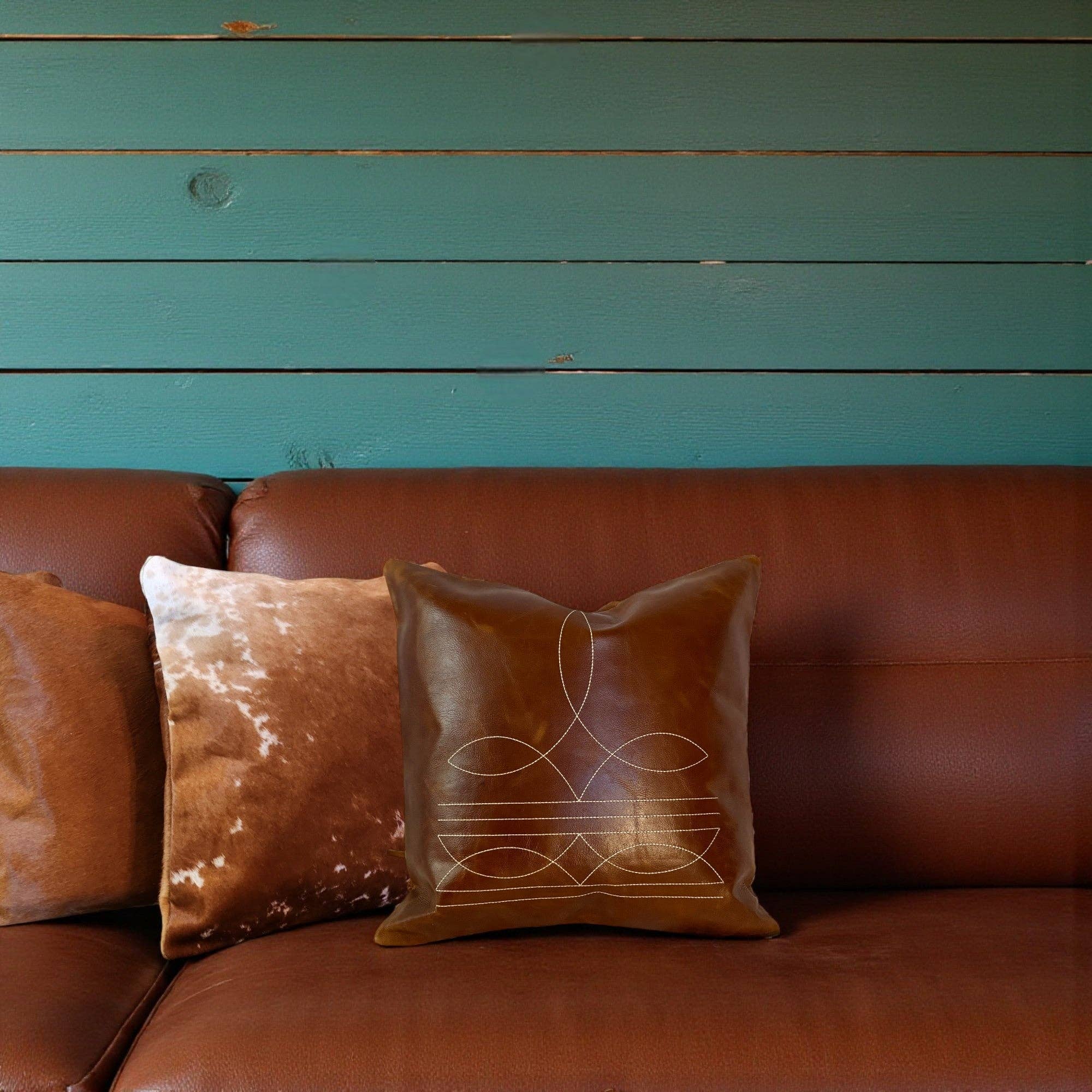 Ranch Junkie - Wholesale Throw Pillow Cover - 18x18 Genuine Leather Pillow Cover Rancho Boot Stitch Pillow Cover10