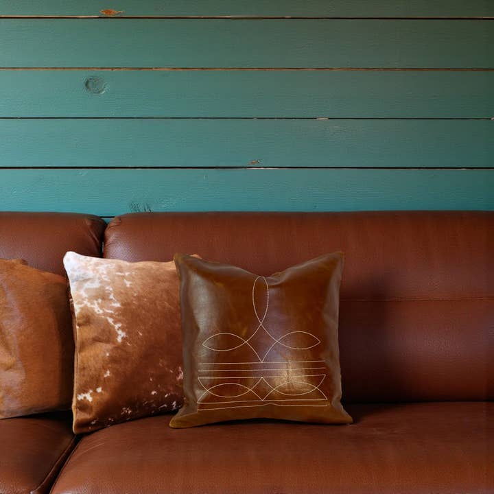 Ranch Junkie - Wholesale Throw Pillow Cover - 18x18 Genuine Leather Pillow Cover Rancho Boot Stitch Pillow Cover10