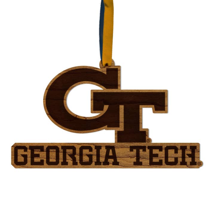 Georgia Tech Primary Logo Ornament - Crafted from Cherry or Maple Wood - Georgia Tech Yellow Jackets for wholesale by LazerEdge