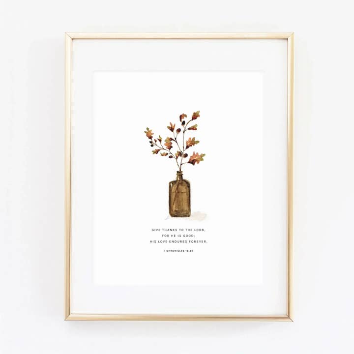 1 chronicles 16:34 acorn branch scripture print for wholesale by emily lex studio