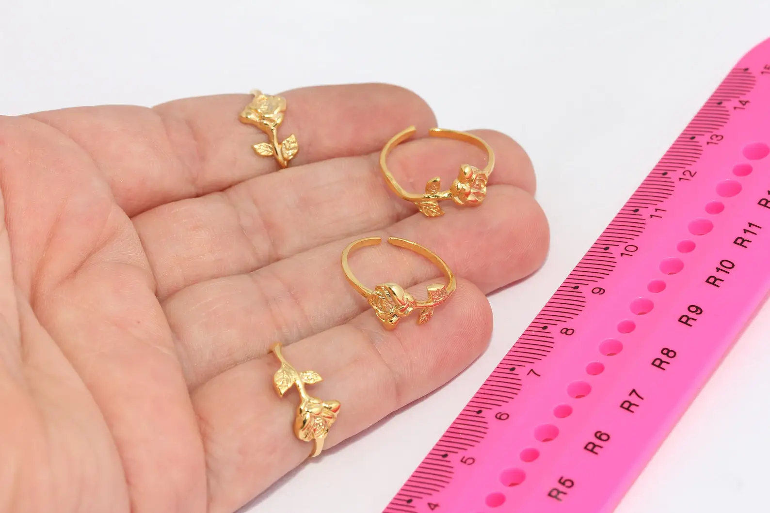QueenJewelryM – wholesale Band/stacked ring – 24k Shiny Gold Flower Ring, Dainty Leaf Ring, MTE13990