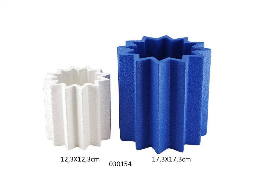 Faye - Wholesale Plant Pot - Set of 2 Blue + White Star Cachepots H.12.3/H.17.3 cm0