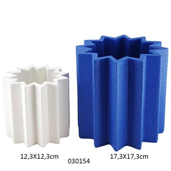 Faye - Wholesale Plant Pot - Set of 2 Blue + White Star Cachepots H.12.3/H.17.3 cm