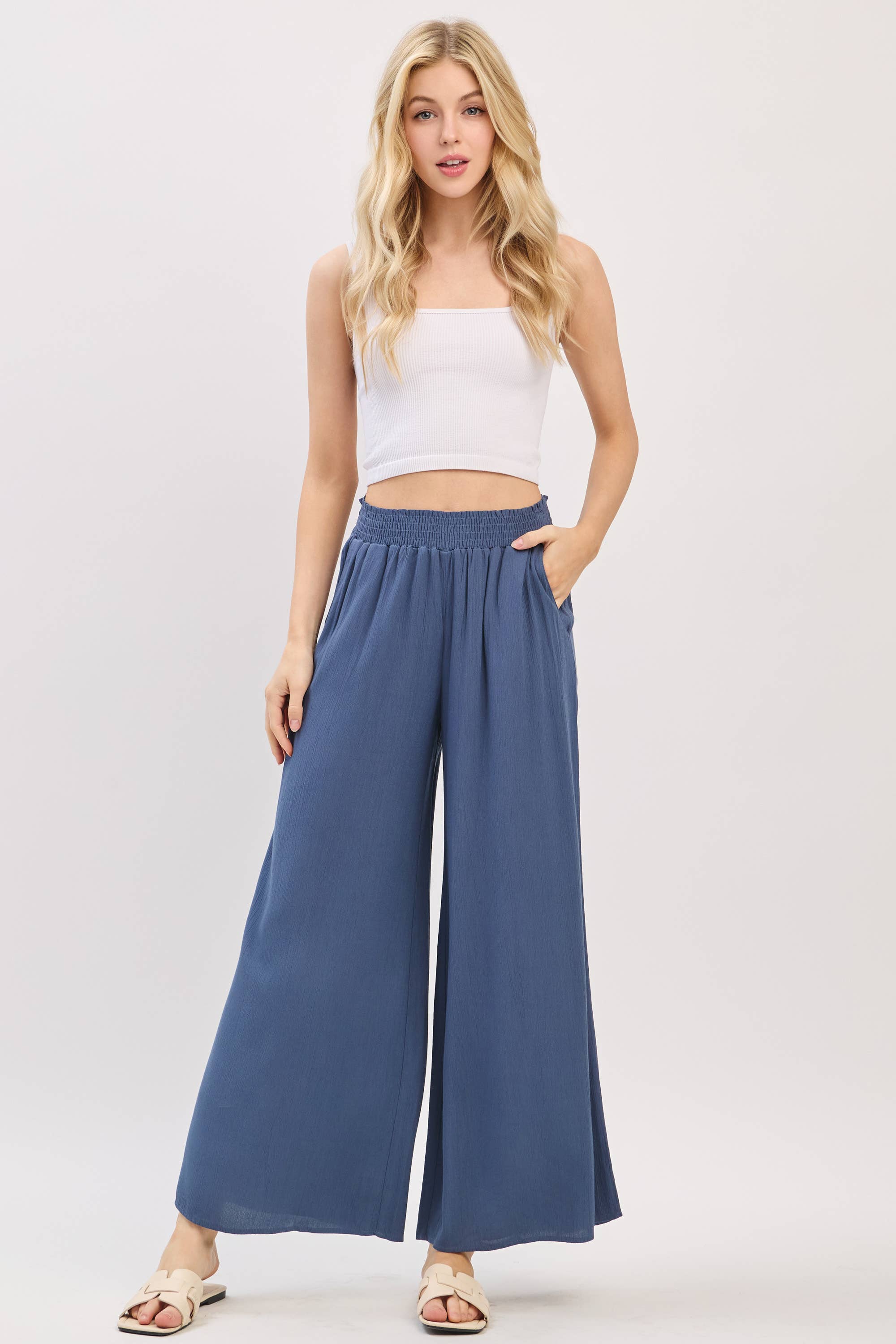 Final Touch - Wholesale Pants - Women's - Waist Smocked Wide Leg Pants - VLP7000037