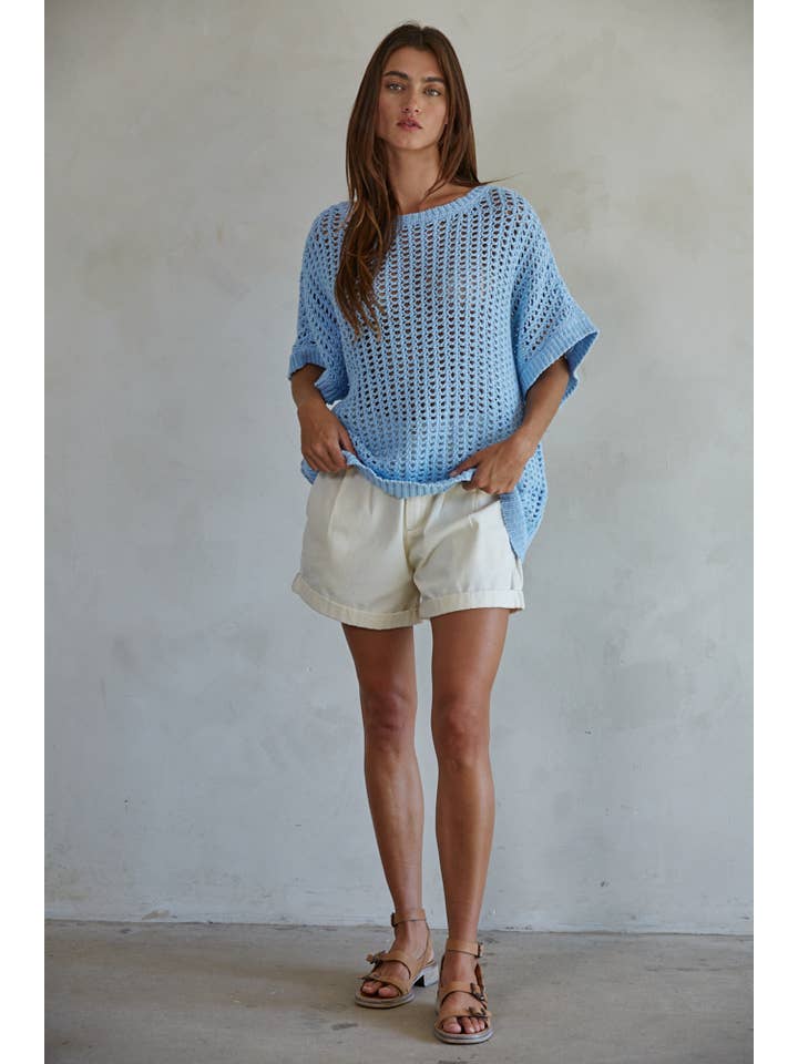 By Together - Wholesale Knit Sweater - Women's - W1792 | Knit Sweater Cotton Fishnet See Through Pullover Top