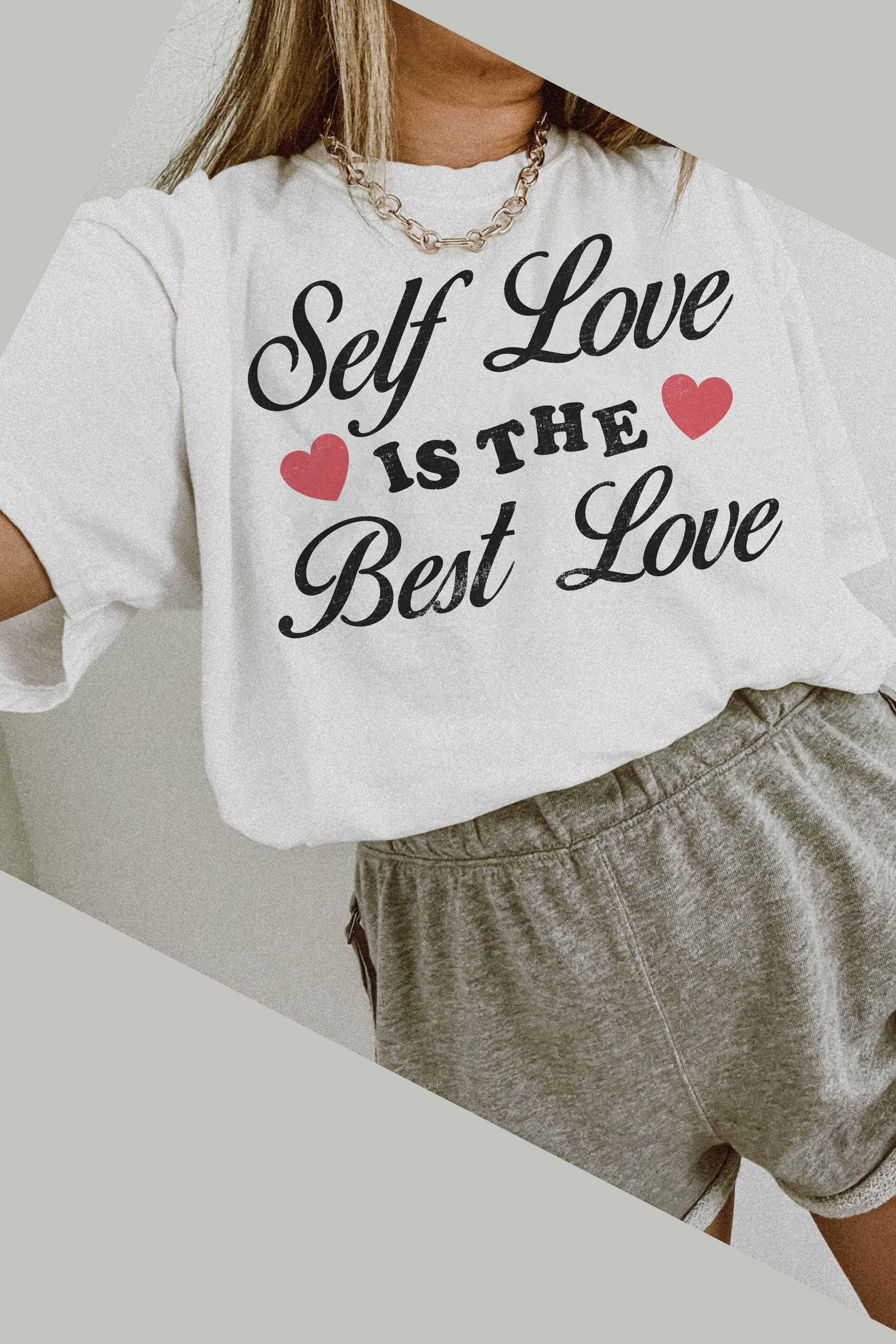 GOOD DAY STREET – wholesale Tunika - Dam – [G1561X-OTS] -SELF LOVE ÄR DEN BÄSTA LOVS ÖVERDIMENSIONERADE GRAFISKA T-SHIRTEN2