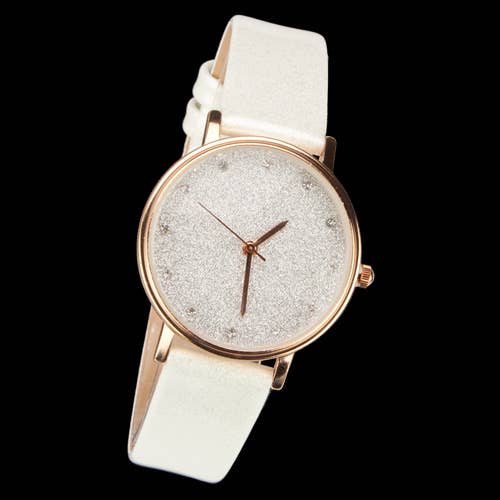 Horloge met glinsterend effect, wit/roze, zonder batterijcontrole! voor wholesale door EHAWA