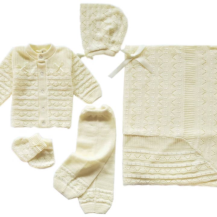 b-one inc - Wholesale Clothing Set - Baby - Wholesale Crystal Crochet 5 Piece Outfit Set With Blanket