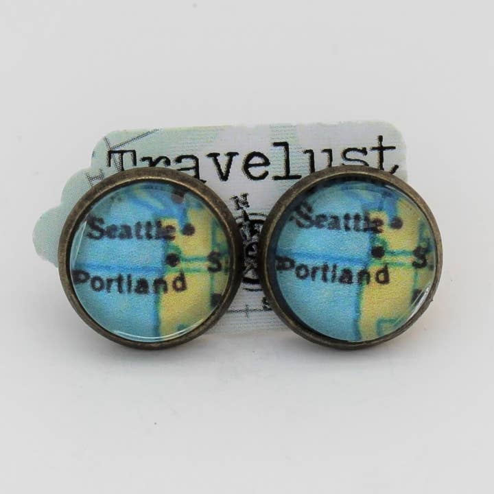 Custom Map 12MM Stud Earring for wholesale by Travelust Jewelry