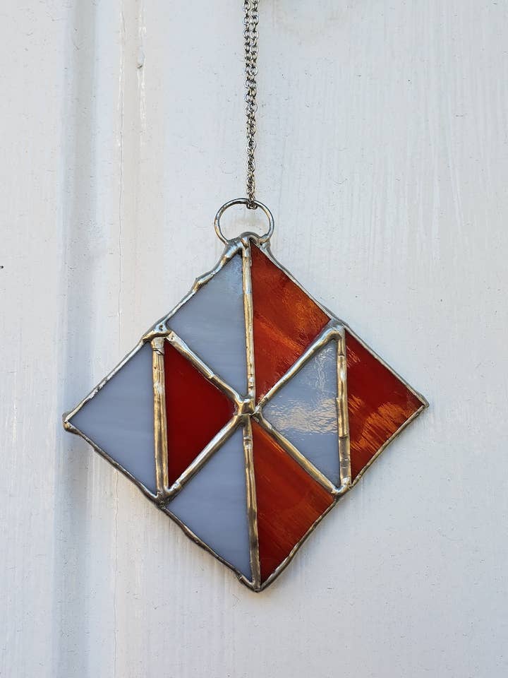 Flying Geese Quilt Square | Lead-Free Stained Glass Ornament for wholesale by PepTalk Productions, LLC