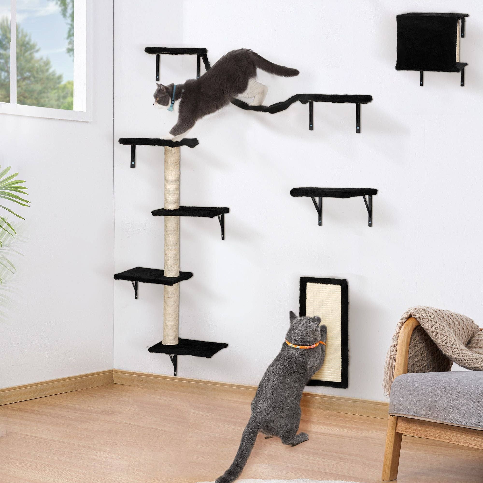 Hard Rock Health Stores - Wholesale Pet Scratcher - Cat - 5 Pcs Wall Mounted Cat Climber Set;  Floating Cat Shelves and Perches;  Cat Activity Tree with Scratching Posts;  Modern Cat Furniture12