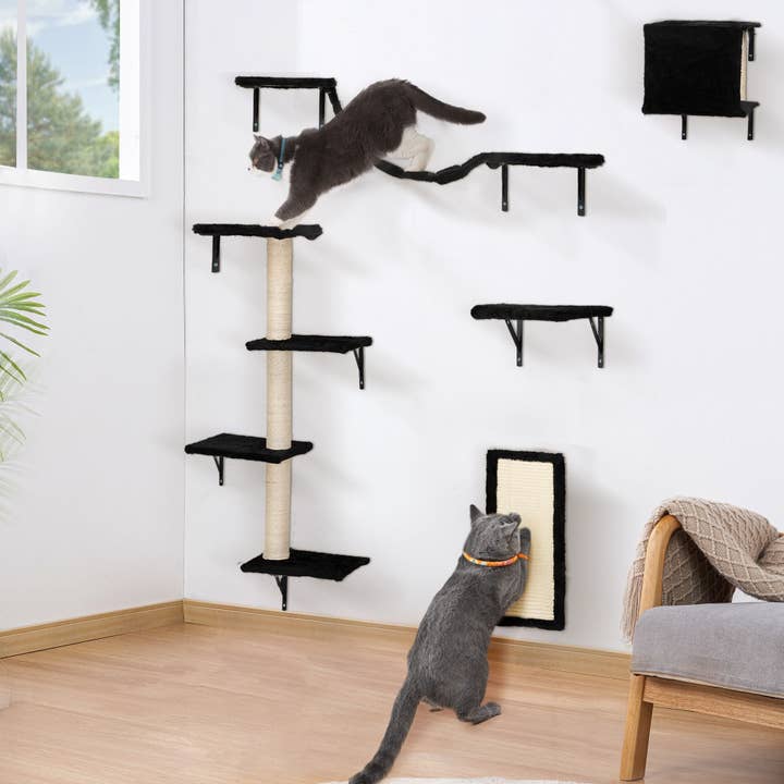 Hard Rock Health Stores - Wholesale Pet Scratcher - Cat - 5 Pcs Wall Mounted Cat Climber Set; Floating Cat Shelves and Perches; Cat Activity Tree with Scratching Posts; Modern Cat Furniture12