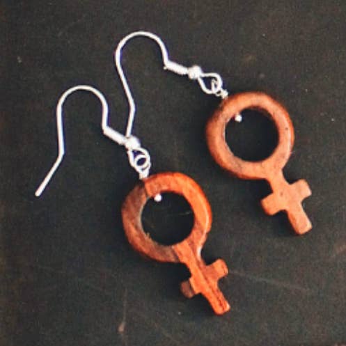 Wood Female Symbol Earrings for wholesale by Upavim Crafts
