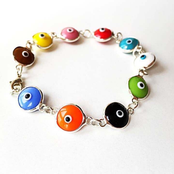 Pride Glass Evil Eye Bracelet, Multi Color Charm Bracelet for wholesale by Evileyefavor