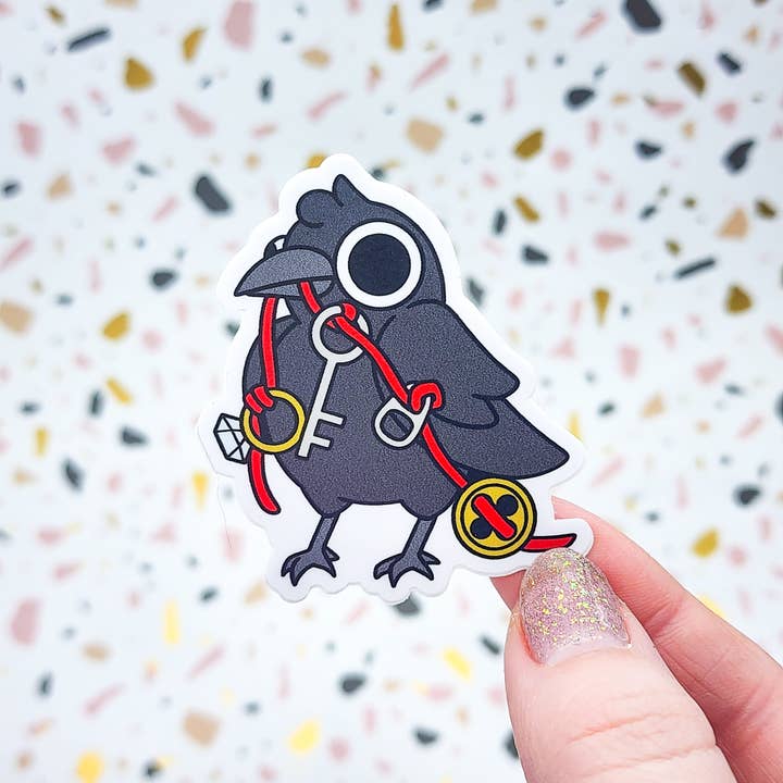 Shiny Things Crow Vinyl Sticker for wholesale by Toku Arts