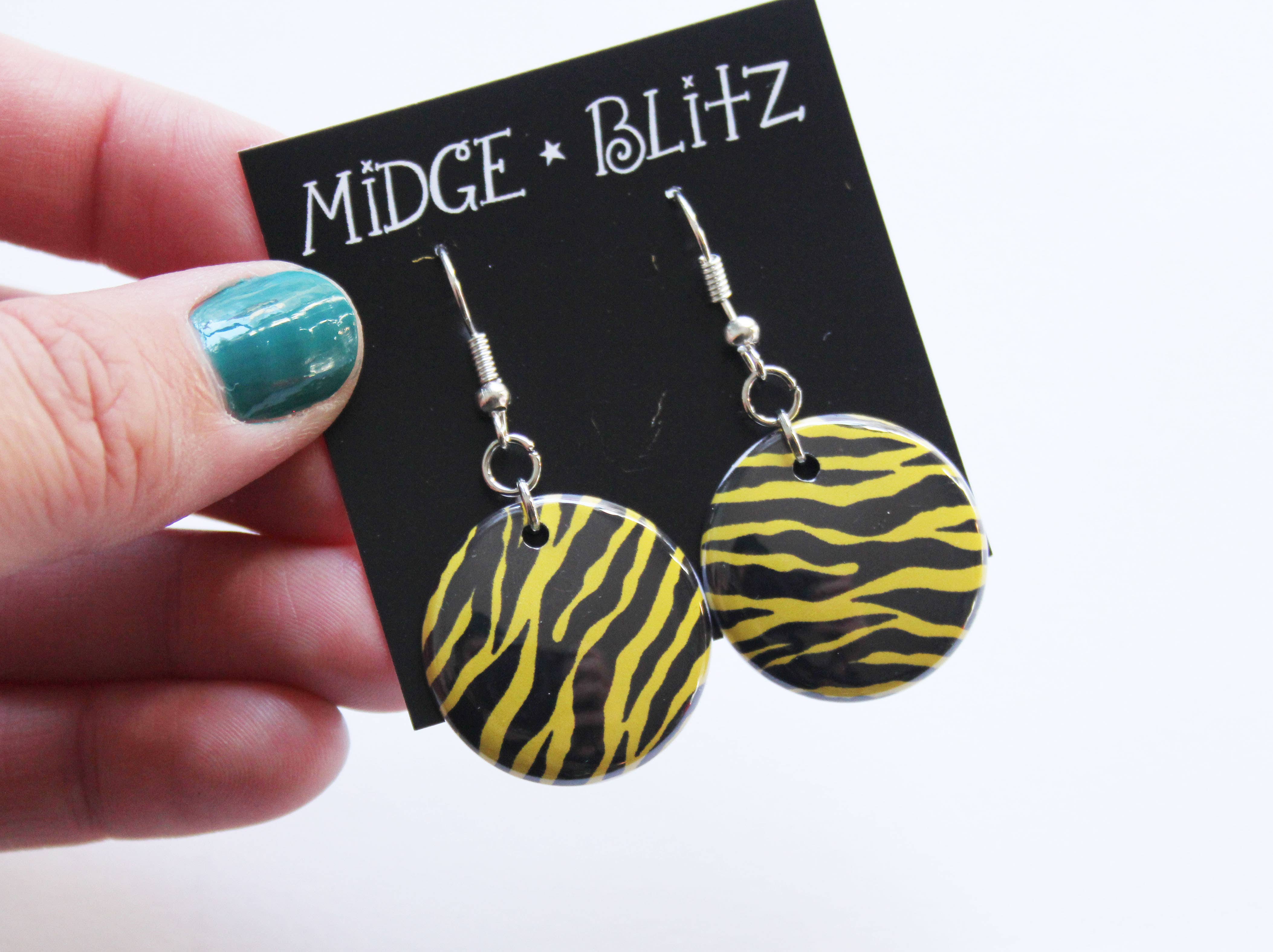 Midge Blitz - Wholesale Dangle Earrings - Zebra Print Earrings in Lime Green1