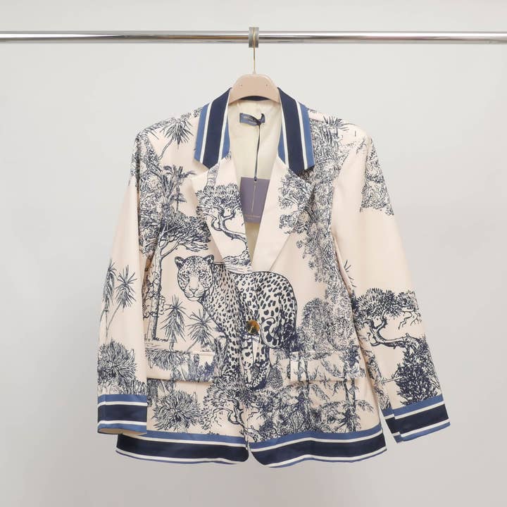 Jungle print jacket with contrasting collar YCM25670 for wholesale by Cecile Wang