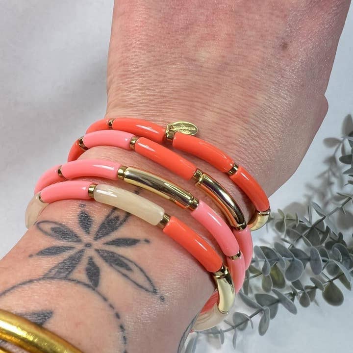 Set of 4 Coral Melia Bracelets 6 for wholesale by Miss Pompom