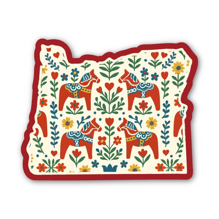 Oregon Scandinavian Print Sticker | Swedish Data Horse for wholesale by Jones Sticker Co