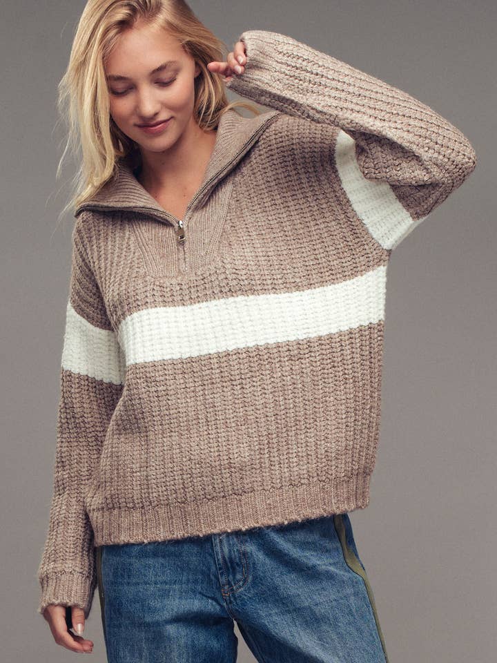 Urban Daizy - Wholesale Knit Sweater - Women's - Contrast Stripe Half-Zip Knit Sweater15