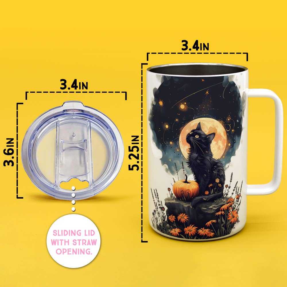 Loftipop - Wholesale Insulated Mug/Tumbler - Witchy Autumn Full Moon Cat Travel Mug, Fall Halloween Gifts6