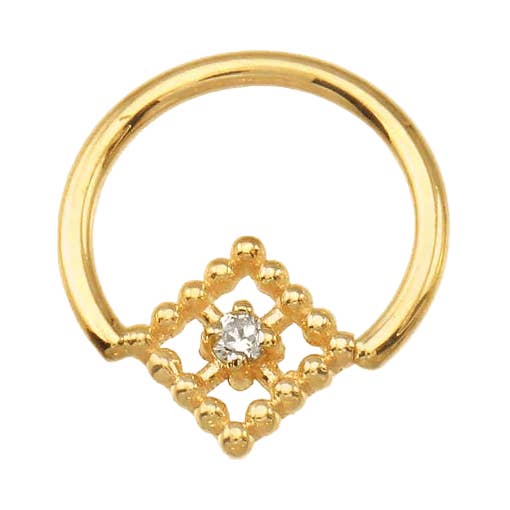 Seamless Ring With Beaded Square – 14K Gold Ornamental Square Gem Design for wholesale by Piercing-zone