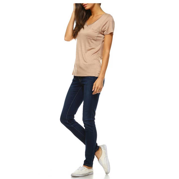 JHP Collection - Wholesale Shirt - Women's - WOMENS CASUAL SOLID V NECK SHORT SLEEVE T SHIRT17