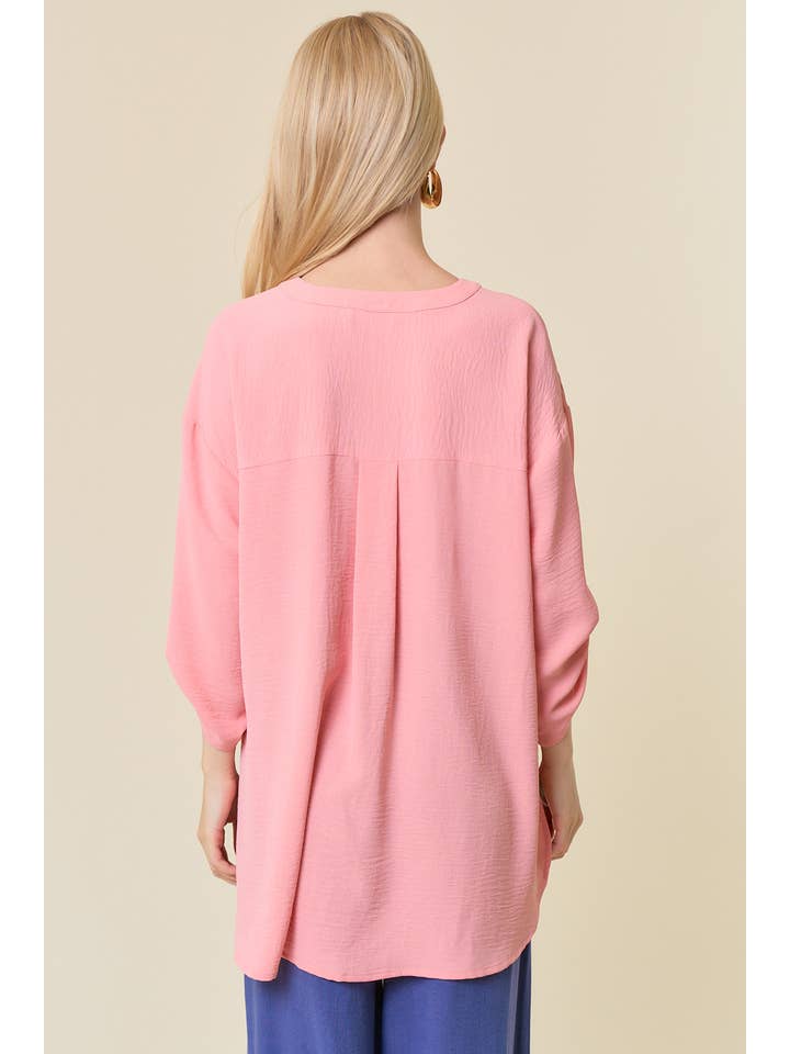 Doe and Rae - Wholesale Tunic - Women's - HALF BUTTON HI-LO BLOUSE - 43942T2