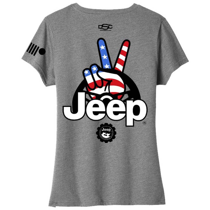Ladies Jeep® Wave USA V-neck - Heather Grey for wholesale on Faire