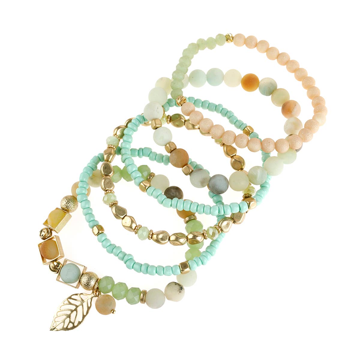 MYS Wholesale Inc - Wholesale Charm/Dangle Bracelet - Natural Stone Mixed Beads Leaf Charm Bracelet7