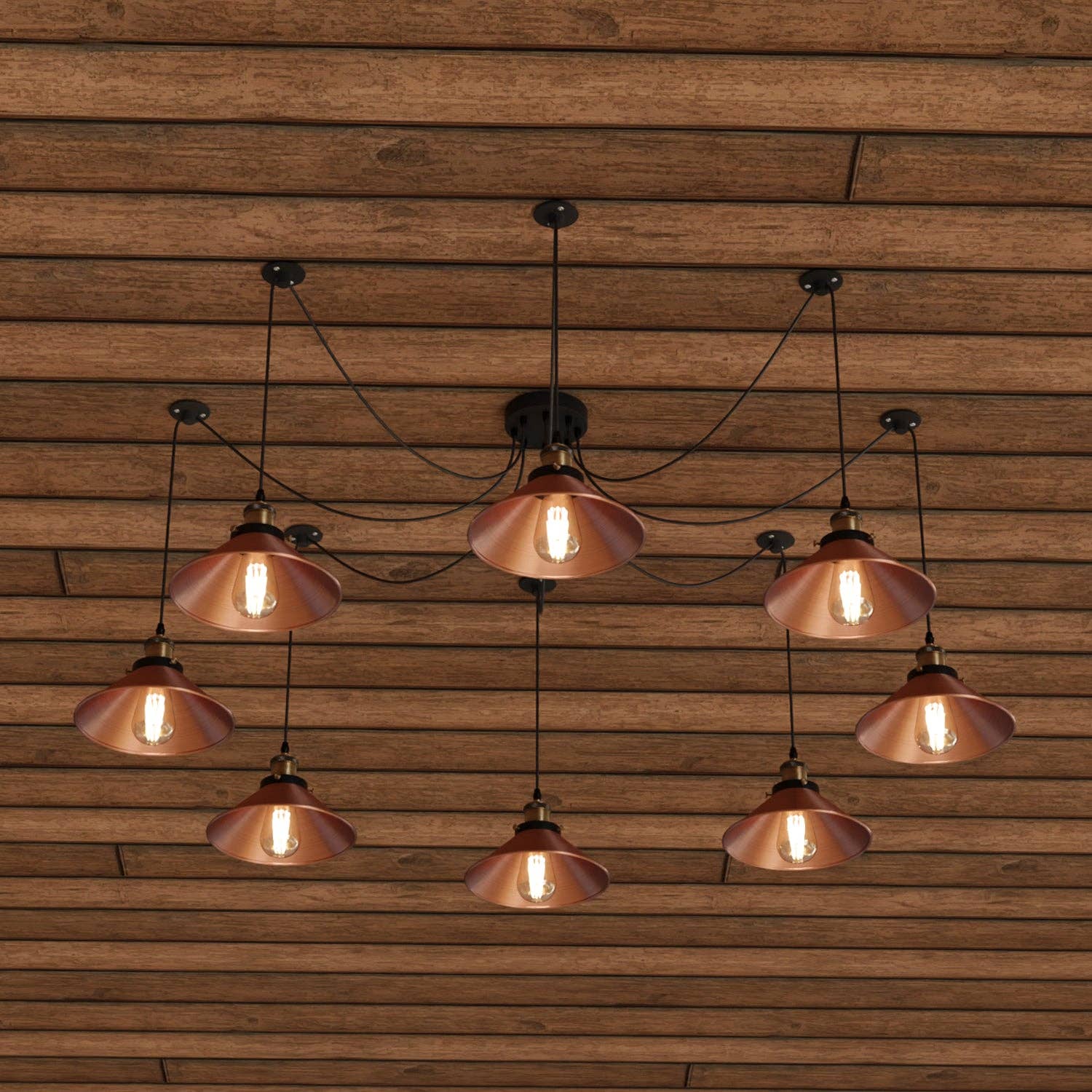 Ledsone – wholesale Chandelier/hanging light – 8-Way Spider Light Cone Shade Pendant Light~51360