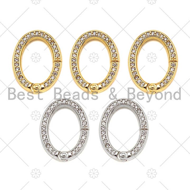 CZ Cierre ovalado a presión de resorte de pavimentación de doble cara, cierre de empuje, cierre de enlace ovalado, cierre de conector, puerta de resorte ovalada, 13x17 mm, sku #H325 para venta al por mayor de BestBeads&Beyond