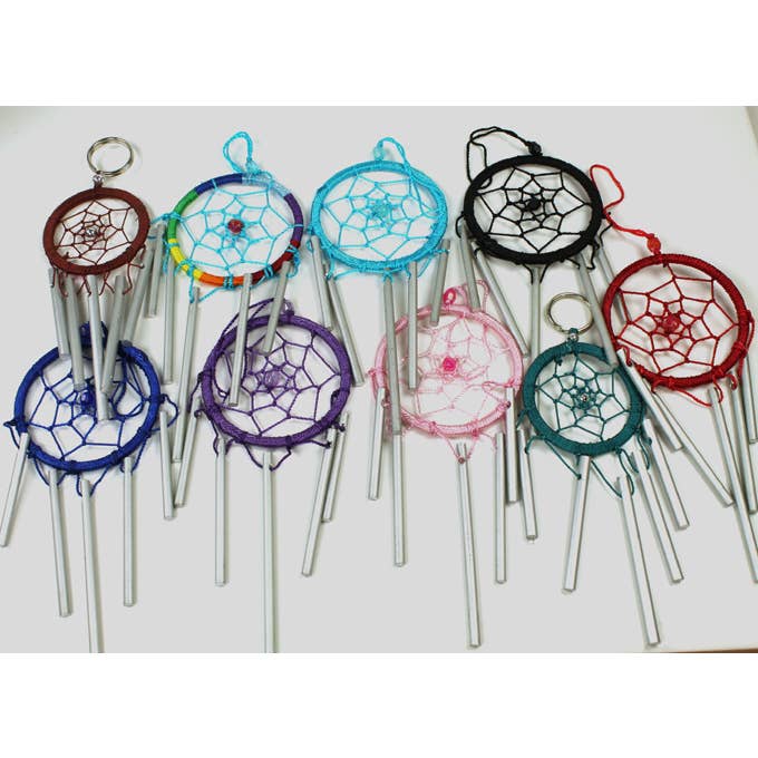 2 Inch Silver Tone Windchime Coloured Dream Catcher Keyring for wholesale by Western Counties Wholesale